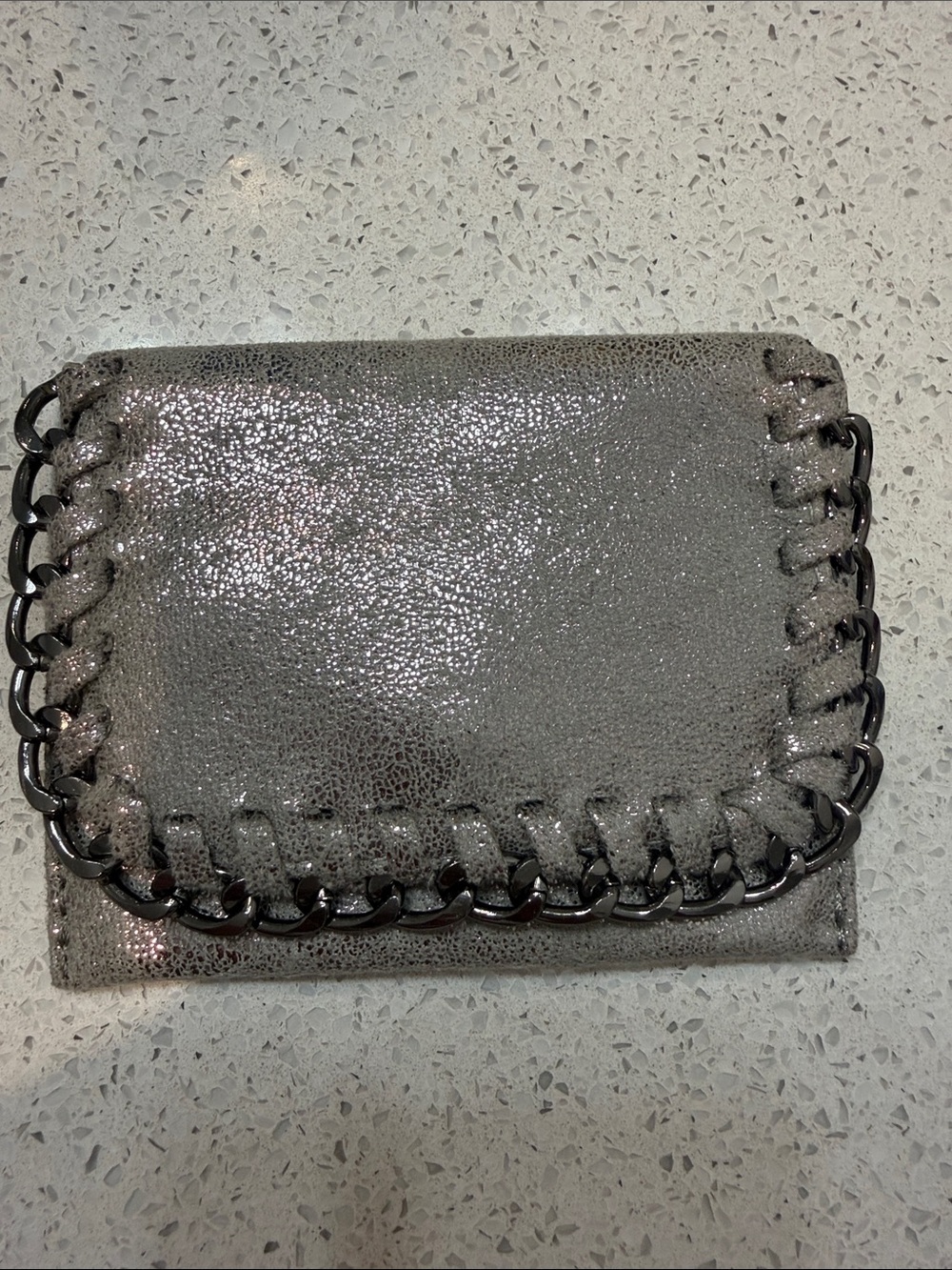 Metallic Silver Women's Chain-Trim Wallet